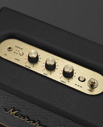 Marshall amplifier with control panel and brand logo