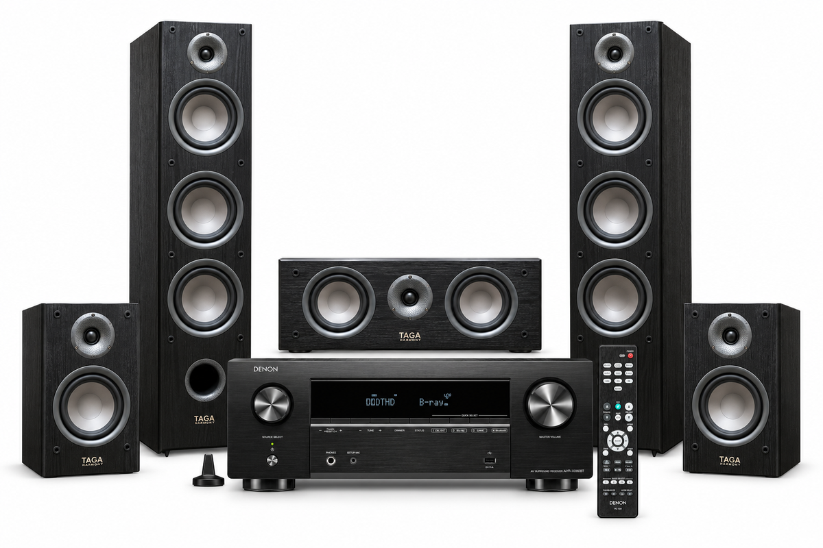 TAGA Harmony TAV-607 5.0 Channel Speaker Package with Denon AVR-X580BT AV Receiver