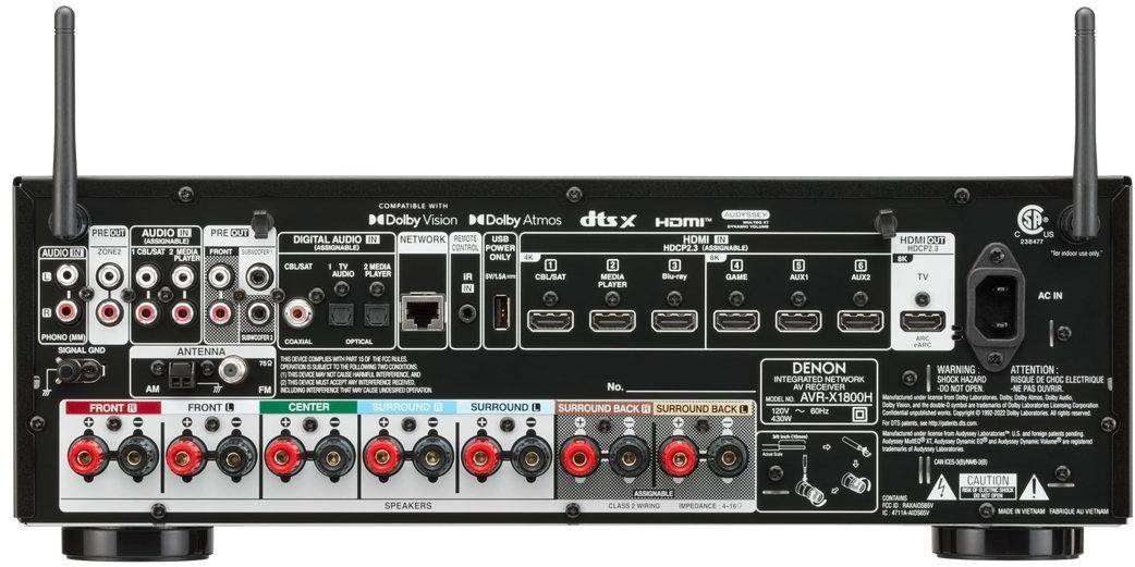 Denon AVR-X1800H 7.2 Channel 8K AV Receiver