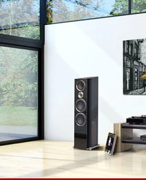 HECO FLOORSTANDING SPEAKERS CELAN REVOLUTION 9 WHITE SATIN/ ESPRESSO VENEER PAIR