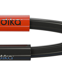 Two test probe tips with red and black housing and gold and blue leads, featuring the brand Melodika