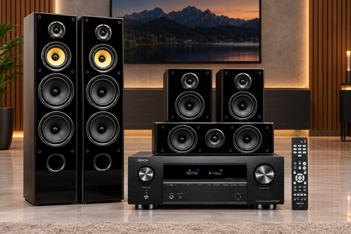 Taga Harmony TAV-606 V.3 5.0 Speaker Package + Denon AVR-X580bt 5.2 Channel AV  Receiver