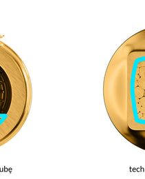 Comparison of a typical screw-on seal and Solid Grip technology on a gold surface with Melodika branding.